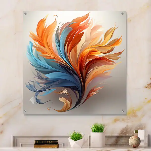 Designart-Fractal-Boho-Feather-Amber-Orange-And-Turquoise-Feathers-Blue---Modern-Acrylic-Wall-Art-For-Hallway-Decor.jpg